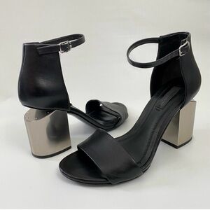 Alexander Wang Black Sandals “Abby” Black Ankle Strap w Silver Block Heels